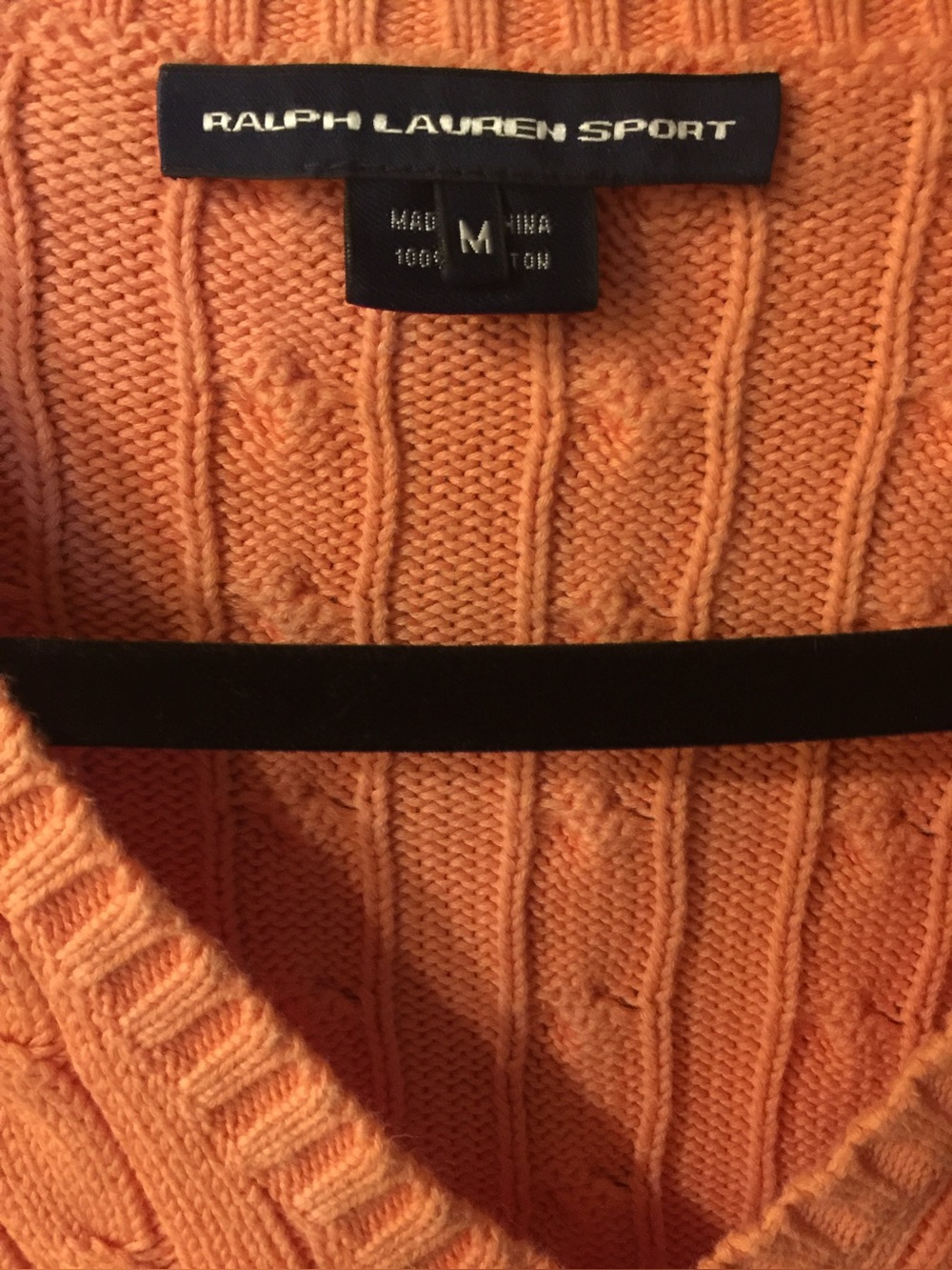Ralph Lauren Sport V-Neck Cable Knit Sweater - Peach Orange